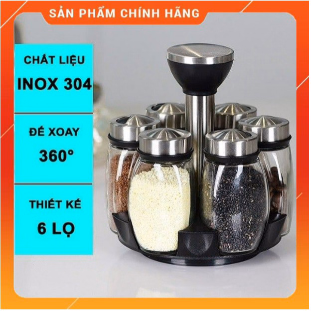 Bộ 6 Lọ Đựng Gia Vị Thủy Tinh Kèm Đế Xoay 360 Độ Cao Cấp Ctb316 - Bechip - Ảnh 12