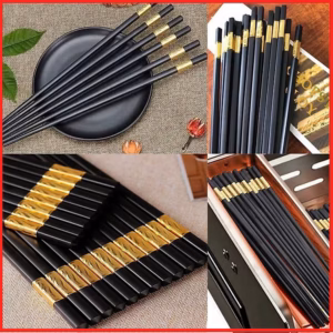 Hộp 10 Đôi Đũa Hợp Kim Mạ Vàng Phong Cách Hàn Quốc Cao Cấp Ctb318 - Bechip