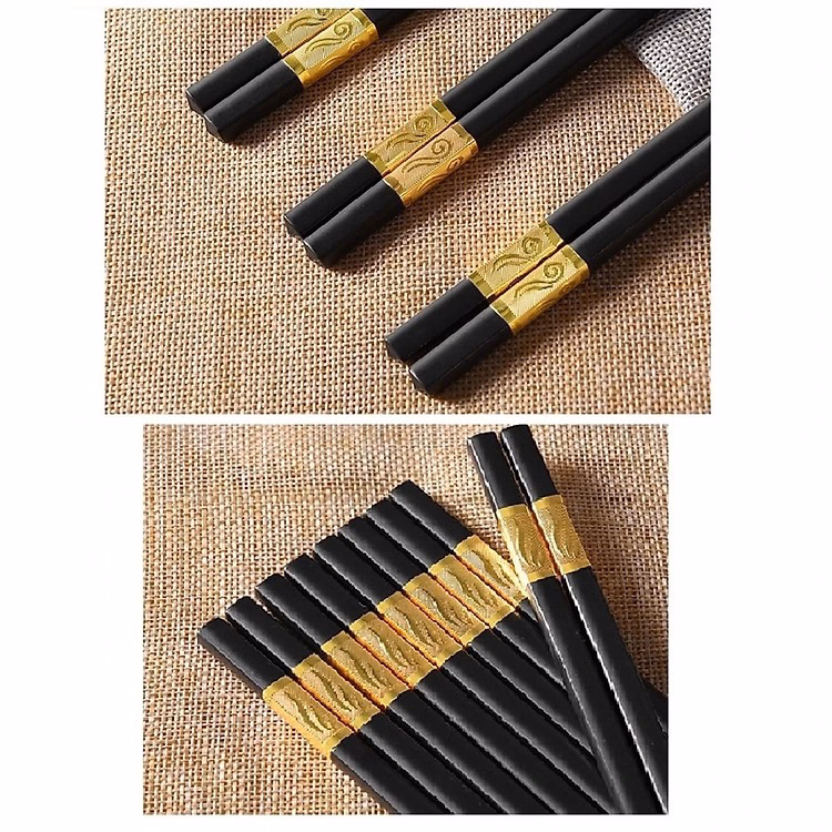 Hộp 10 Đôi Đũa Hợp Kim Mạ Vàng Phong Cách Hàn Quốc Cao Cấp Ctb318 - Bechip - Ảnh 7