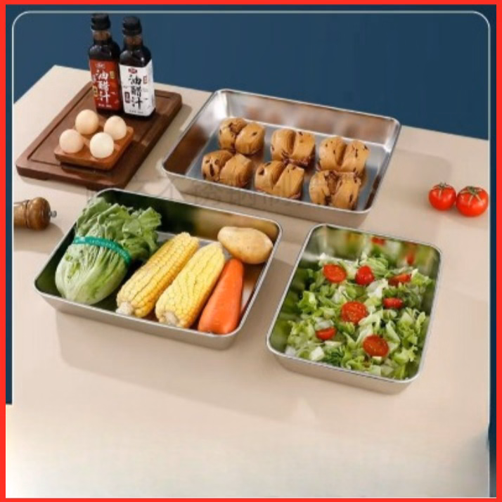 Hộp Inox Kèm Nắp Nhựa Hình Chữ Nhật Cỡ Lớn 25.5 X 20 Cm Ctb323 - Bechip - Ảnh 2