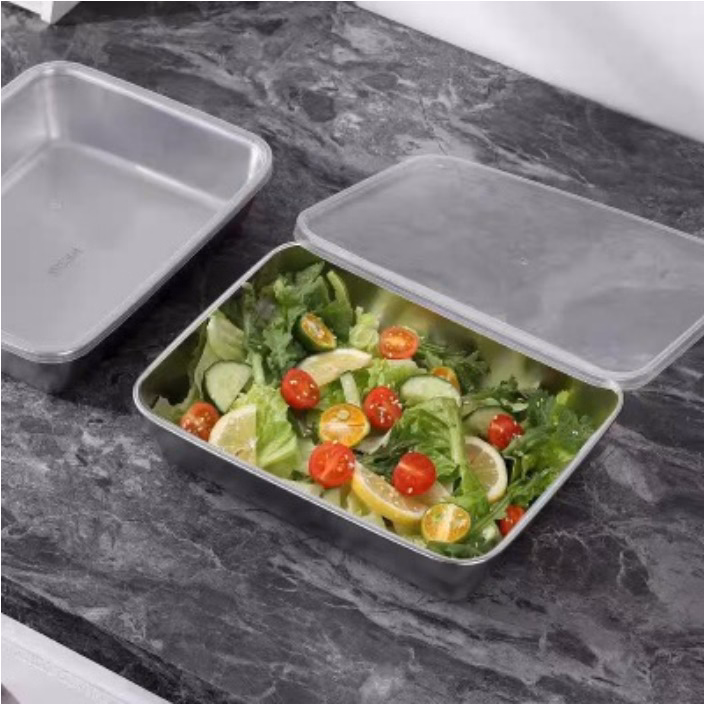 Hộp Inox Kèm Nắp Nhựa Hình Chữ Nhật Cỡ Lớn 25.5 X 20 Cm Ctb323 - Bechip - Ảnh 3