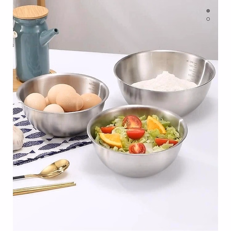 Bộ 3 Thau Inox Có Chia Vạch, Set 3 Âu Trộn Inox Có Chia Vạch Ctb315 - Bechip - Ảnh 8