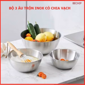 Bộ 3 Thau Inox Có Chia Vạch, Set 3 Âu Trộn Inox Có Chia Vạch Ctb315 - Bechip