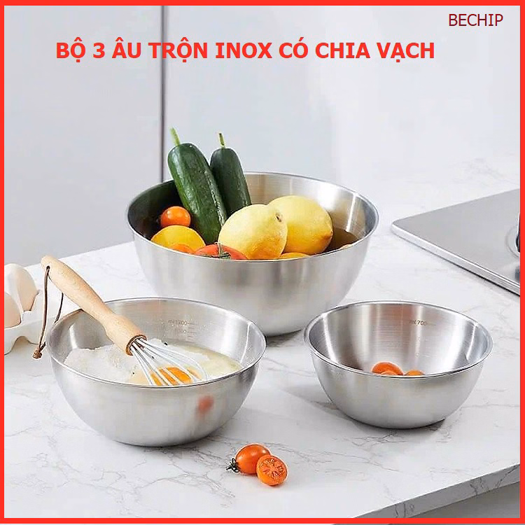 Bộ 3 Thau Inox Có Chia Vạch, Set 3 Âu Trộn Inox Có Chia Vạch Ctb315 - Bechip