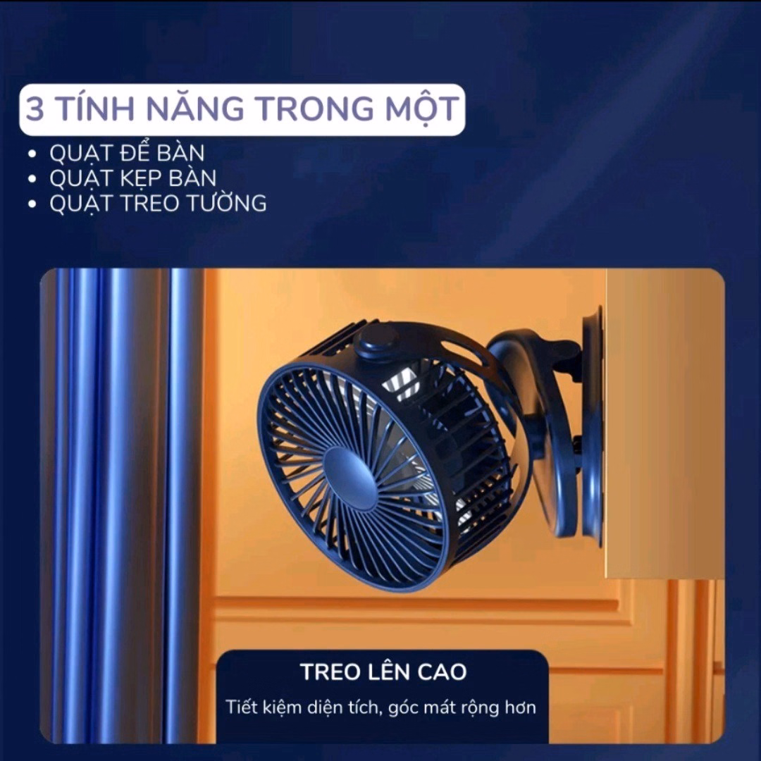 Quạt Kẹp Bàn, Du Lịch, Treo Ô Tô Sạc Tích Điện Xoay 720 Độ - Shop Mẹ Bống - Ảnh 5