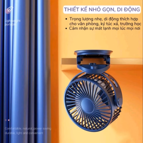 Quạt Kẹp Bàn, Du Lịch, Treo Ô Tô Sạc Tích Điện Xoay 720 Độ - Shop Mẹ Bống - Ảnh 3