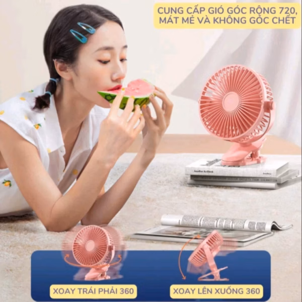 Quạt Kẹp Bàn, Du Lịch, Treo Ô Tô Sạc Tích Điện Xoay 720 Độ - Shop Mẹ Bống - Ảnh 2