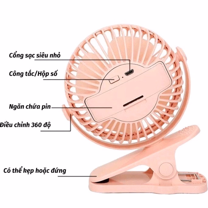 Quạt Kẹp Bàn, Du Lịch, Treo Ô Tô Sạc Tích Điện Xoay 720 Độ - Shop Mẹ Bống - Ảnh 10