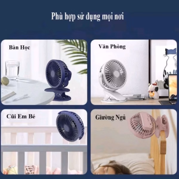 Quạt Kẹp Bàn, Du Lịch, Treo Ô Tô Sạc Tích Điện Xoay 720 Độ - Shop Mẹ Bống - Ảnh 13