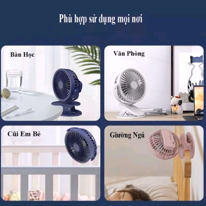 Quạt Kẹp Bàn, Du Lịch, Treo Ô Tô Sạc Tích Điện Xoay 720 Độ - Shop Mẹ Bống - Ảnh 13