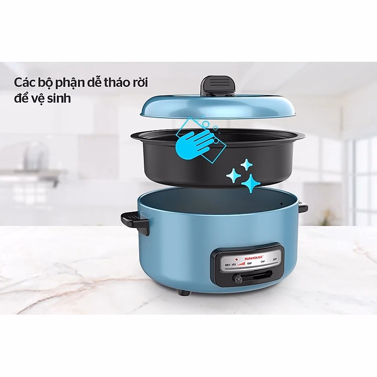 Nồi Lẩu Đa Năng Sunhouse Shd4527 - Lòng Nồi Chống Dính Cao Cấp, Dung Tích 3.5L, Công Suất 1300W Ctb327 - Bechip - Ảnh 8