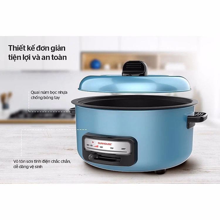 Nồi Lẩu Đa Năng Sunhouse Shd4527 - Lòng Nồi Chống Dính Cao Cấp, Dung Tích 3.5L, Công Suất 1300W Ctb327 - Bechip - Ảnh 6
