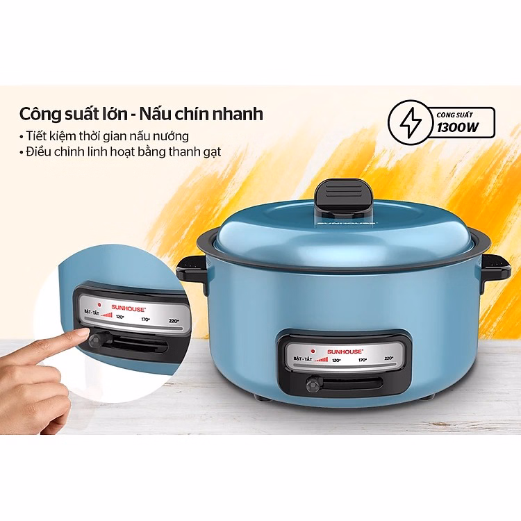 Nồi Lẩu Đa Năng Sunhouse Shd4527 - Lòng Nồi Chống Dính Cao Cấp, Dung Tích 3.5L, Công Suất 1300W Ctb327 - Bechip - Ảnh 5
