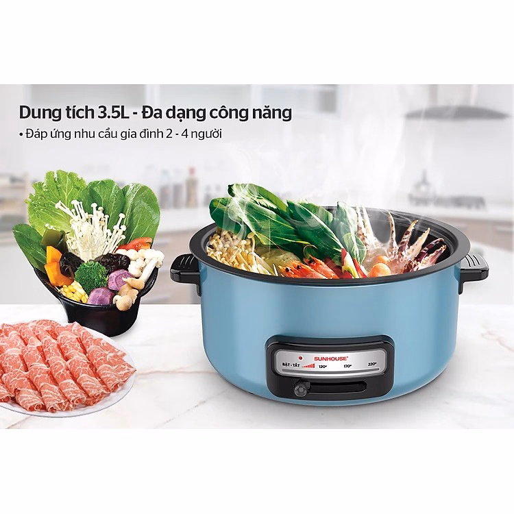 Nồi Lẩu Đa Năng Sunhouse Shd4527 - Lòng Nồi Chống Dính Cao Cấp, Dung Tích 3.5L, Công Suất 1300W Ctb327 - Bechip - Ảnh 3