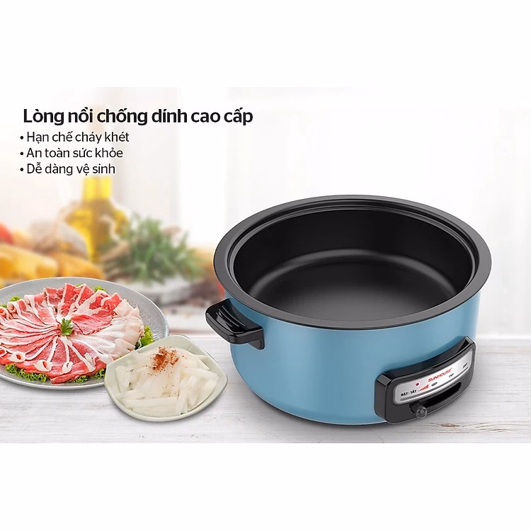 Nồi Lẩu Đa Năng Sunhouse Shd4527 - Lòng Nồi Chống Dính Cao Cấp, Dung Tích 3.5L, Công Suất 1300W Ctb327 - Bechip - Ảnh 4