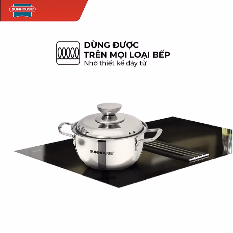 Bộ Nồi Inox 3 Đáy Sunhouse Sh335(16Cm, 20Cm, 24Cm ) - Dùng Trên Mọi Loại Bếp - Hàng Chính Hãng Ctb330 - Bechip - Ảnh 4