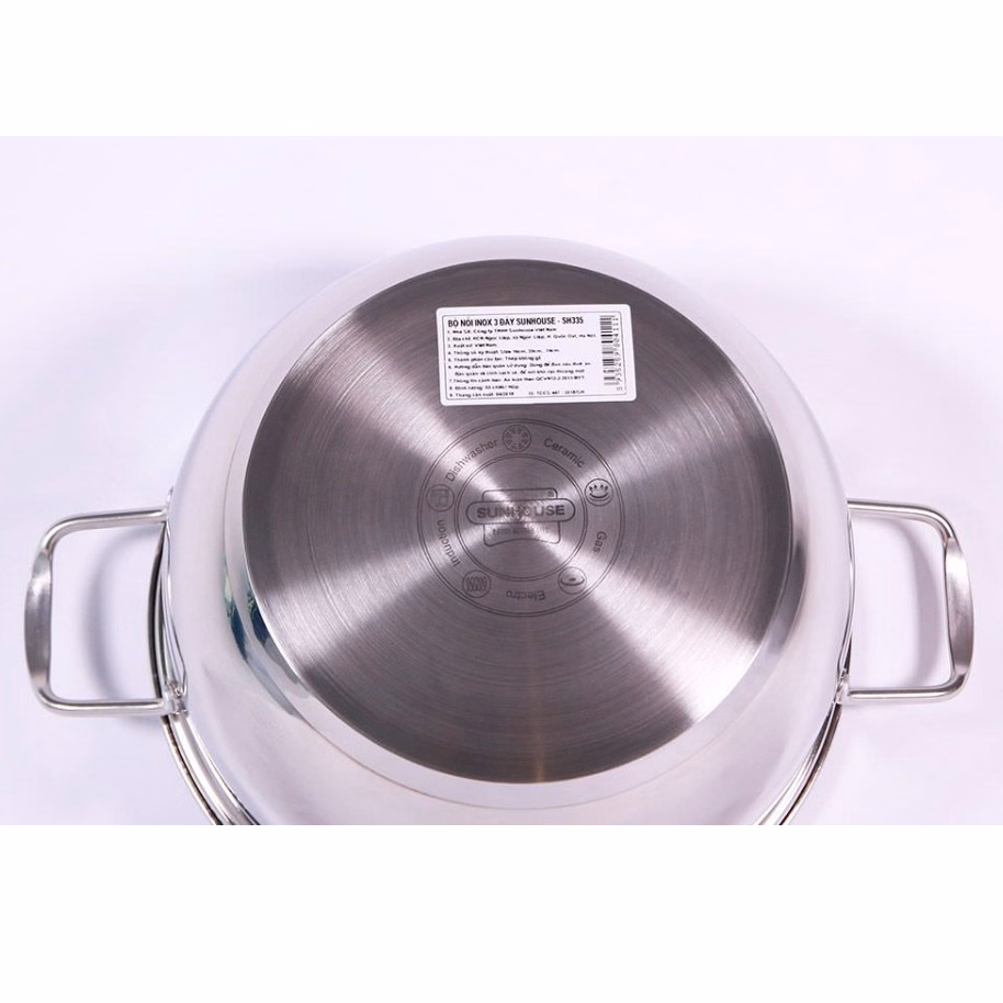 Bộ Nồi Inox 3 Đáy Sunhouse Sh335(16Cm, 20Cm, 24Cm ) - Dùng Trên Mọi Loại Bếp - Hàng Chính Hãng Ctb330 - Bechip - Ảnh 6