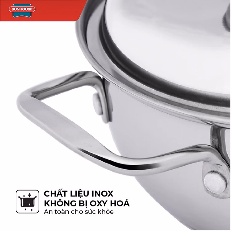 Bộ Nồi Inox 3 Đáy Sunhouse Sh335(16Cm, 20Cm, 24Cm ) - Dùng Trên Mọi Loại Bếp - Hàng Chính Hãng Ctb330 - Bechip - Ảnh 5