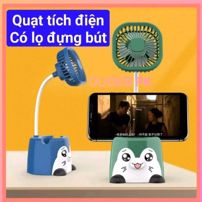 Quạt Mini Tích Điện Để Bàn Kiêm Giá Đỡ Điện Thoại Hình Thú Dễ Thương - Shop Mẹ Bống - Ảnh 12