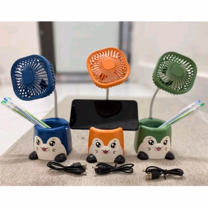Quạt Mini Tích Điện Để Bàn Kiêm Giá Đỡ Điện Thoại Hình Thú Dễ Thương - Shop Mẹ Bống - Ảnh 11