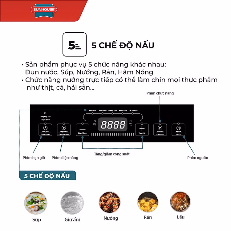 Bếp Hồng Ngoại Cơ Sunhouse Shd6011 Ctb334 - Bechip - Ảnh 3
