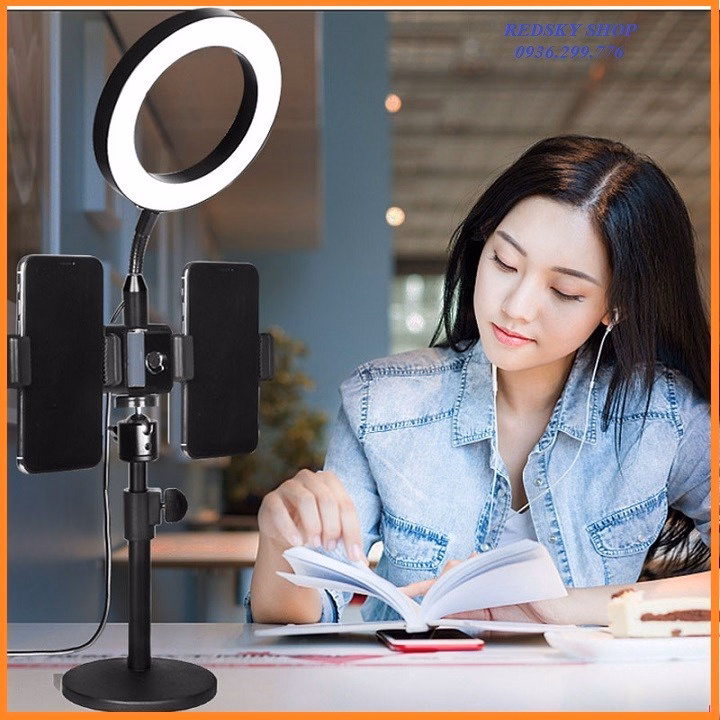 Đèn Led Livestream Tích Hợp 2 Giá Đỡ Điện Thoại - Su - Ảnh 2