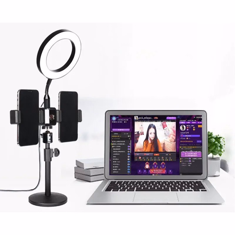 Đèn Led Livestream Tích Hợp 2 Giá Đỡ Điện Thoại - Su - Ảnh 3