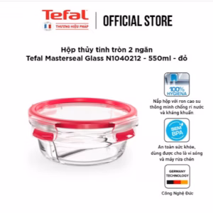 Hộp Thủy Tinh Tròn 2 Ngăn Tefal Masterseal Glass N1040212 - 550Ml - Đỏ - Tefal