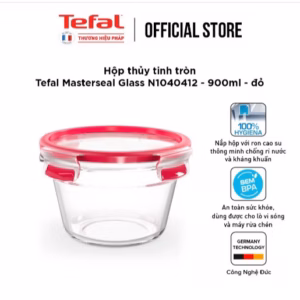 Hộp Thủy Tinh Tròn Tefal Masterseal Glass N1040412 - 900Ml - Đỏ - Tefal