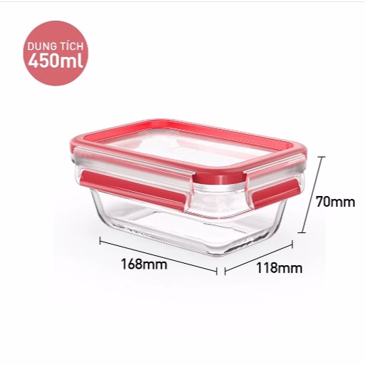 Hộp Thủy Tinh Vuông Tefal Masterseal Glass N1040512 - 450Ml - Đỏ - Tefal - Ảnh 2