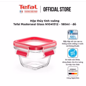 Hộp Thủy Tinh Vuông Tefal Masterseal Glass N1041312 - 180Ml - Đỏ - Tefal