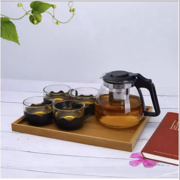Bộ Ấm Chén Trà Có Khay Lọc - Bình Lọc Trà Thủy Tinh Kèm Chén (Bộ 5 Món) Ctb347 - Bechip - Ảnh 4