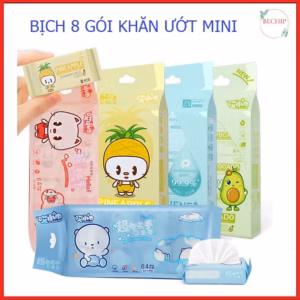 Bịch 8 Gói (64 Tờ) Khăn Ướt Mini Bỏ Túi Tiện Lợi Ctb348 - Bechip