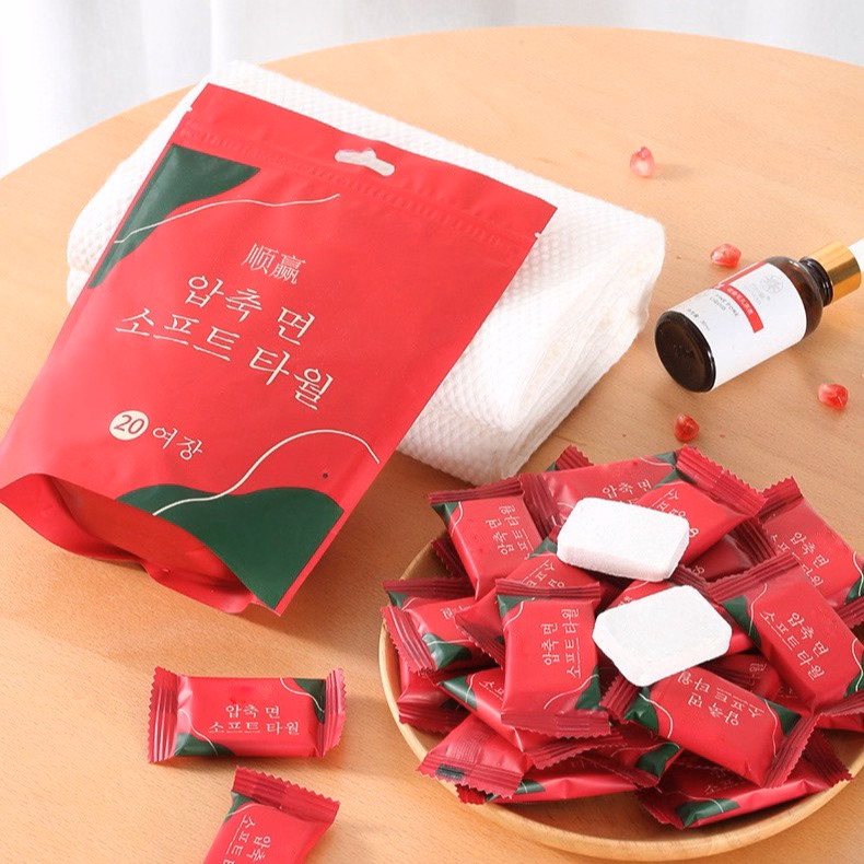 Khăn Nén Hàn Quốc(Khăn Mặt) Túi 20 Viên - Silver