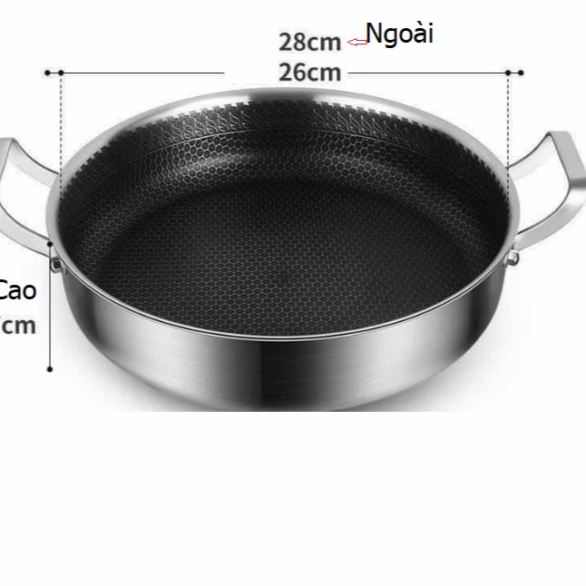 Chảo Tổ Ong 2 Quai Mẫu Mới Size 28Cm, Dùng Mọi Loại Bếp ( Không Nắp/Có Nắp) Ctb359 - Bechip - Ảnh 4