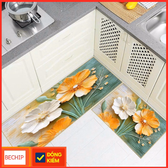 Set 2 Thảm Bếp ( 1 Dài, 1 Ngắn) , Thảm Lau Chân, Trải Sàn 3D Siêu Thấm Hút Nước Ctb355 - Bechip