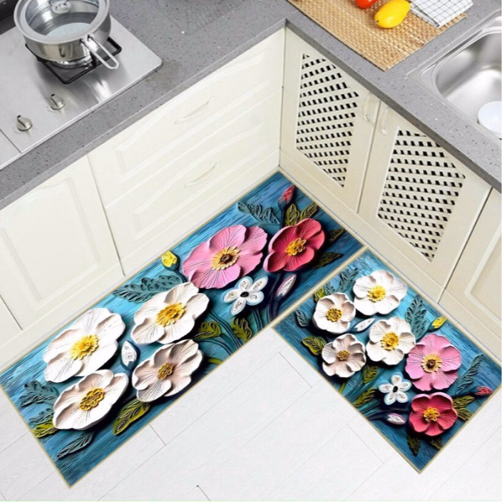 Set 2 Thảm Bếp ( 1 Dài, 1 Ngắn) , Thảm Lau Chân, Trải Sàn 3D Siêu Thấm Hút Nước Ctb355 - Bechip - Ảnh 2