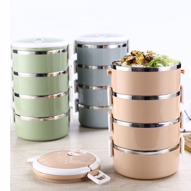Hộp Cơm Lúa Mạch 4 Tầng Ngẫu Nhiên - Silver