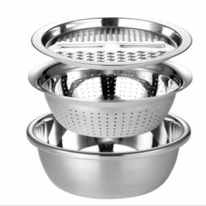 Bộ 3 Món Thau, Rổ Inox Bào Củ - Silver