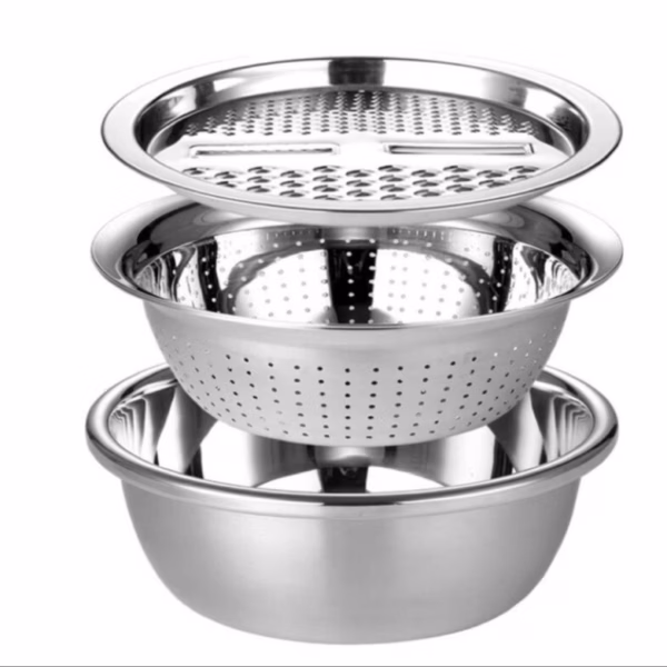 Bộ 3 Món Thau, Rổ Inox Bào Củ - Silver