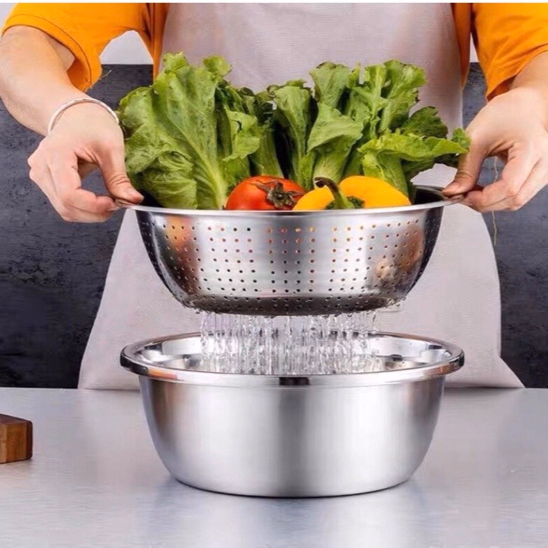 Bộ 3 Món Thau, Rổ Inox Bào Củ - Silver - Ảnh 5
