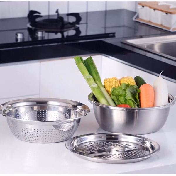 Bộ 3 Món Thau, Rổ Inox Bào Củ - Silver - Ảnh 3