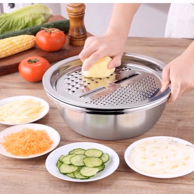 Bộ 3 Món Thau, Rổ Inox Bào Củ - Silver - Ảnh 4
