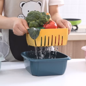 Rổ Nhựa Kèm Thau Có Nắp Đậy - Silver