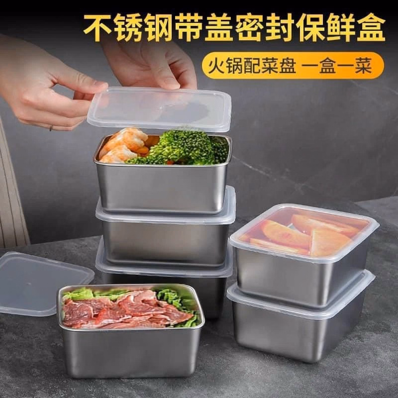 Hộp Inox Đựng Thực Phẩm Chữ Nhật Nắp Nhựa 13.5X10.5Cm - Gdn - Ảnh 4