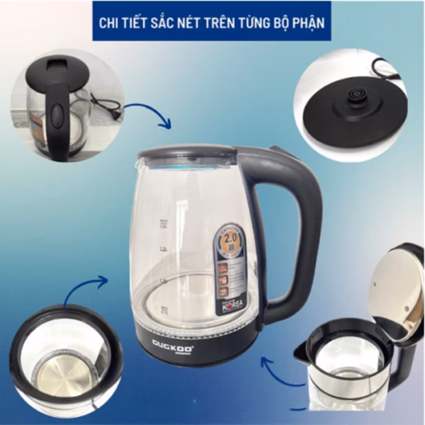 Ấm Siêu Tốc Cuckoo Thủy Tinh Trong Suốt 2 Lít, Công Suất 1500W Ctb373 - Bechip - Ảnh 6