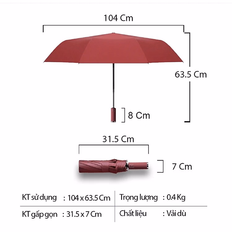 Ô Dù Tự Động 2 Chiều Gấp Gọn 10 Nan Xuất Nhật Cao Cấp Ctb388 - Bechip - Ảnh 6