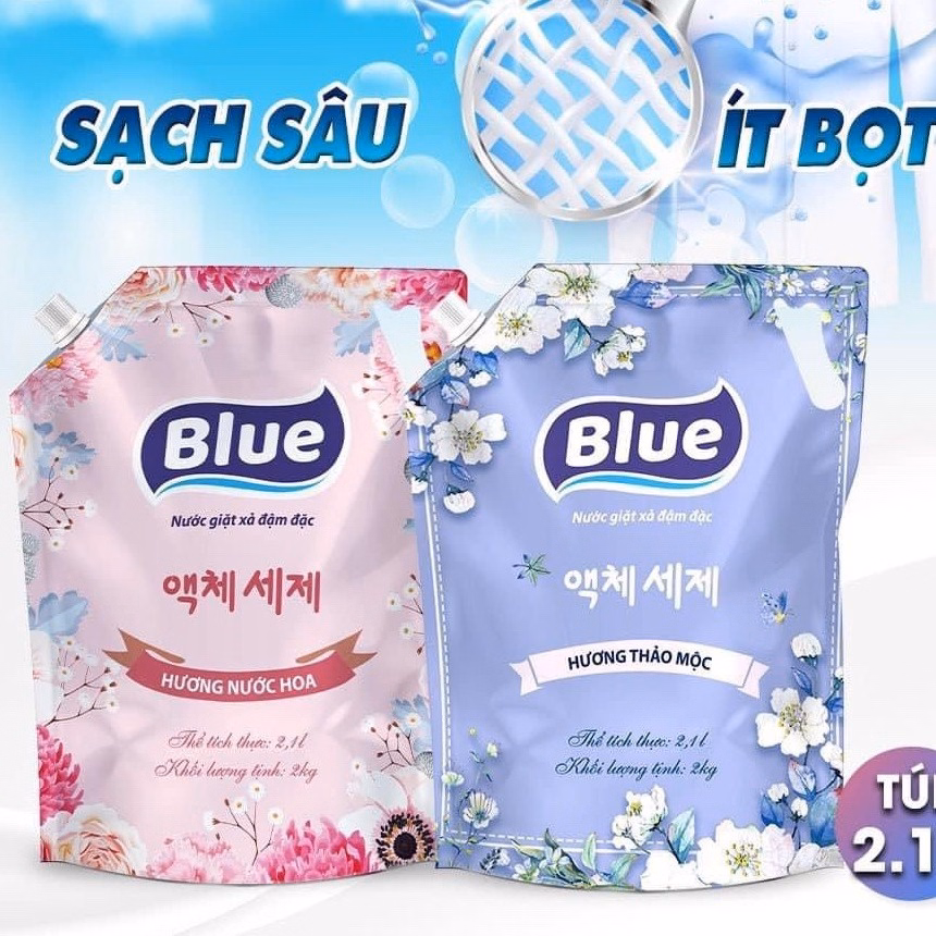 Combo 2 Túi Nước Giặt Blue Hàn Quốc Hương Thảo Mộc, Hương Nước Hoa Chính Hãng 4000Ml/2 Túi - Blue