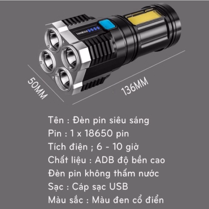 Đèn Pin Cầm Tay 4 Bóng/ 5 Bóng Siêu Sáng Tiện Ích Ctb411 - Bechip - Ảnh 5