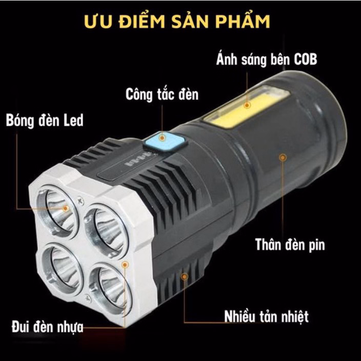 Đèn Pin Cầm Tay 4 Bóng/ 5 Bóng Siêu Sáng Tiện Ích Ctb411 - Bechip - Ảnh 4